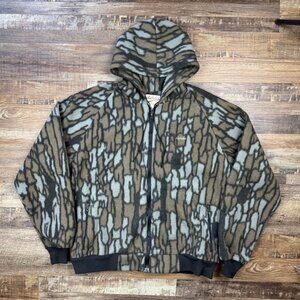 Vintage Cabela's Camouflage Fleece Full Zip Hooded Jacket Mens XL USA Made